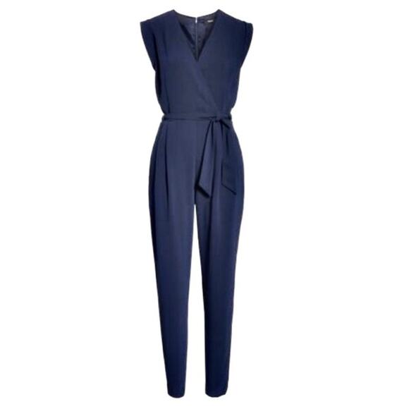 Theory Pavona Elevate Crepe Jumpsuit, Blue, Sexy V Neck, NYE Party, Sz 8 - Picture 2 of 11